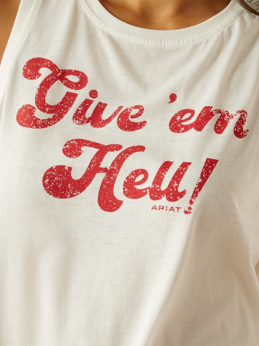 Ariat White Muscle Tank with Red 'Give 'em Hell' Graphic - Picture 2 of 3